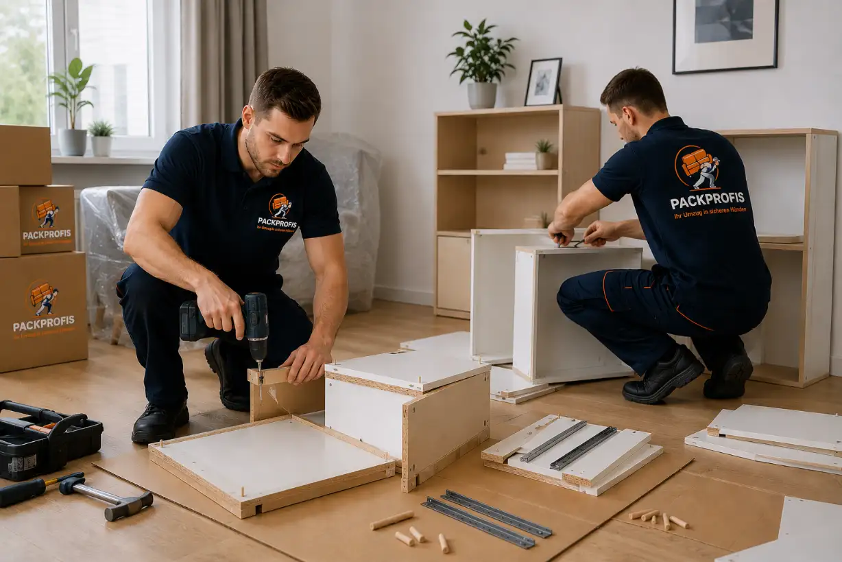 Möbelmonteur baut Schrank im neuen Zuhause auf