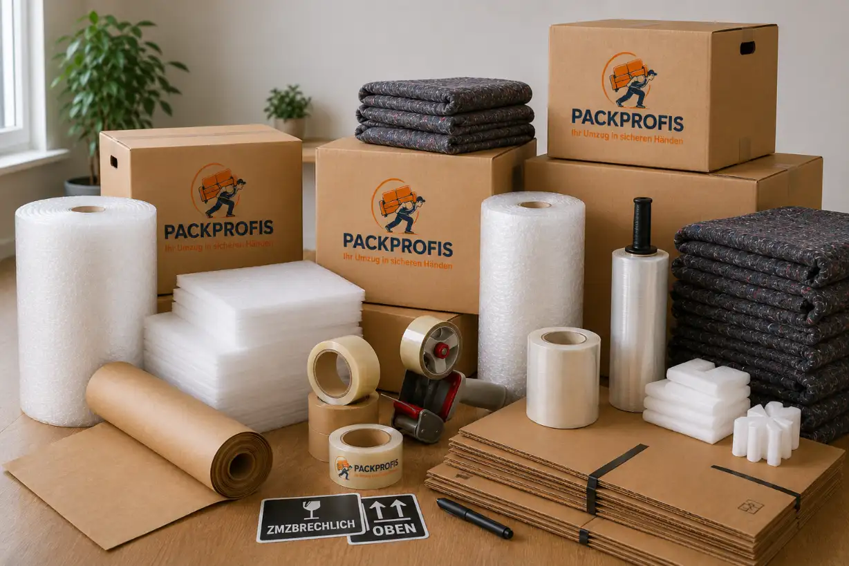 Umzugskartons, Luftpolsterfolie und Verpackungsmaterial
